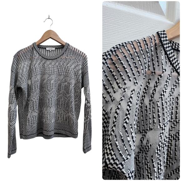 Parker Simon Houndstooth Mesh Panels Pullover Sweater Size Small - Picture 1 of 10